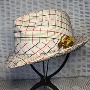 Vintage Aristocrat Fedora Hat Tartan Plaid Ivory Red Black Feather Men’s 7